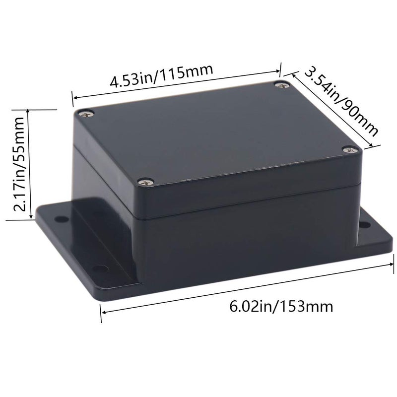 Raculety 2 Pack Project Box IP65 Waterproof Junction Box ABS Plastic Black Electrical Boxes DIY Electronic Project Case Power Enclosure with Fixed Ear 4.53 x 3.54 x 2.17 inch (115x90x55mm) - Image 2